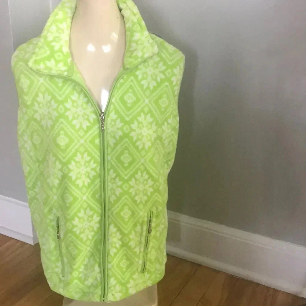 french laundry bright lime/white zip fleece vest M